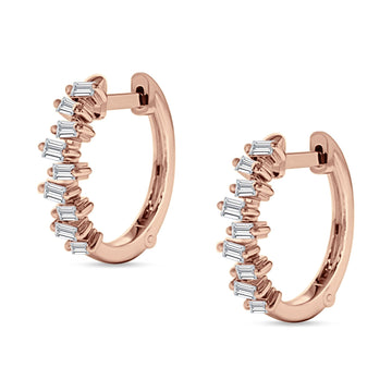 Baguette Zig Zag Hoop Earring Cubic Zirconia Rose Tone 925 Sterling Silver Wholesale